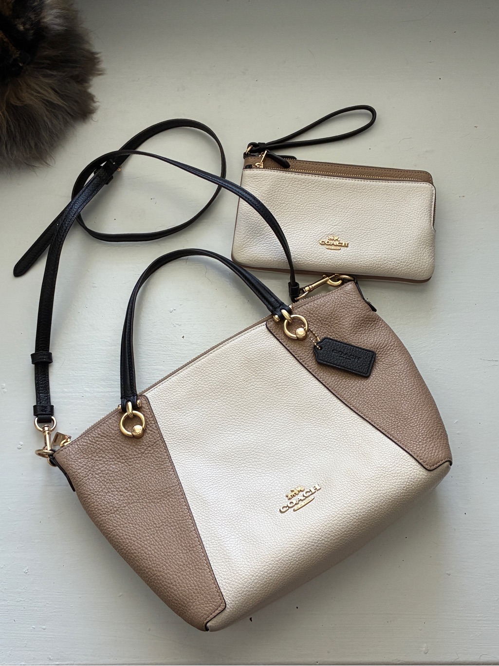 Coach Kacey Satchel Pebble Leather Shoulder Bag With Matching Wrislet